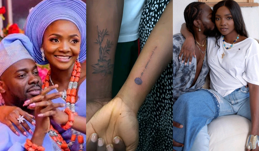 Adekunle gold and simi get new tattoos with a message for each other (video)