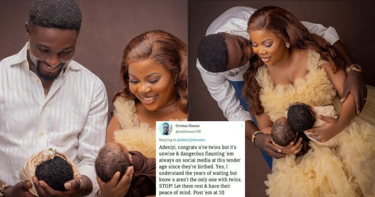 “you are not the only one with twins”- man drag adeniyi johnson for flaunting his 41-day-old twins on social media