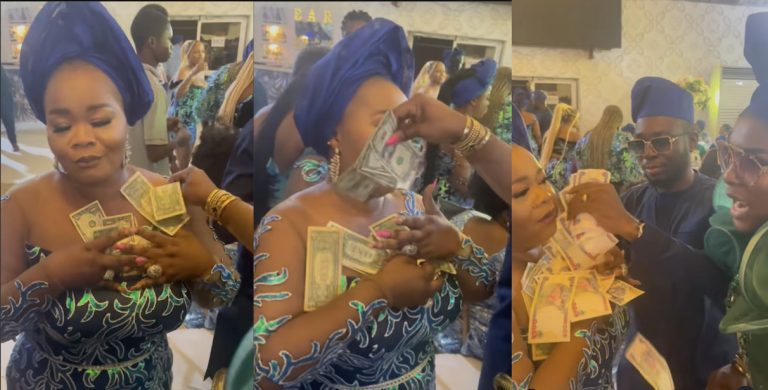 Naira, dollar rain on bimbo oshin at adeniyi twins’ naming ceremony