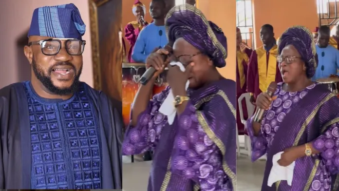 Actor odunlade adekola goes emotional as his mother breaks into tears on her 70th birthday (video)