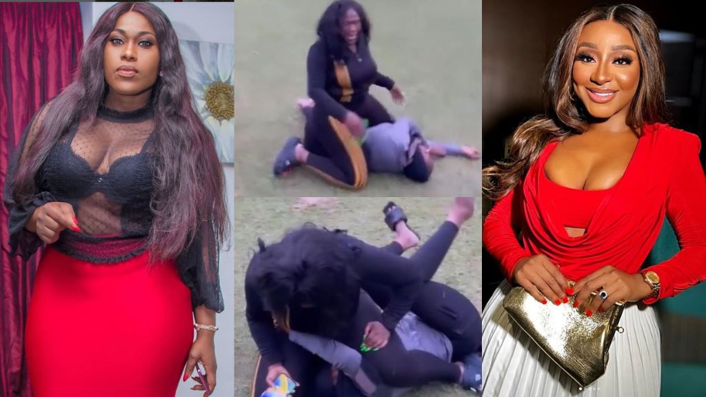 She fit beat man one on one reactions as uche jombo effortlessly beats ini edo while on a movie set video 1 | the9jafresh