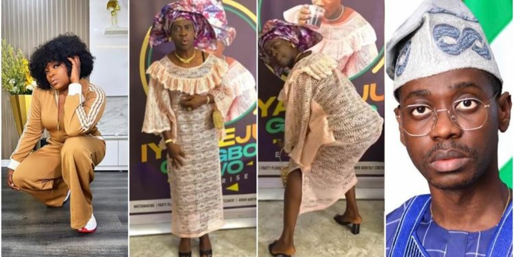 Your head isnt correct – actress funke akindele tells lateef adedimeji as he dons feminine outfit in funny video | the9jafresh